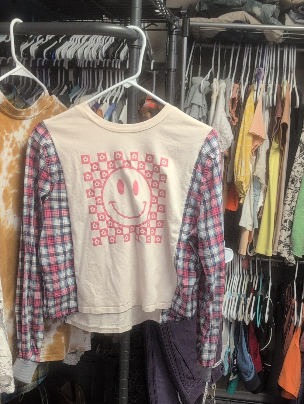 Crop Pink Flannel Upcycle One Of One